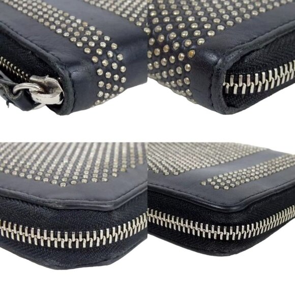 837160AM (G2) Jimmy Choo Wallet Long Studded Zip Around Black Leather - Picture 6 of 13